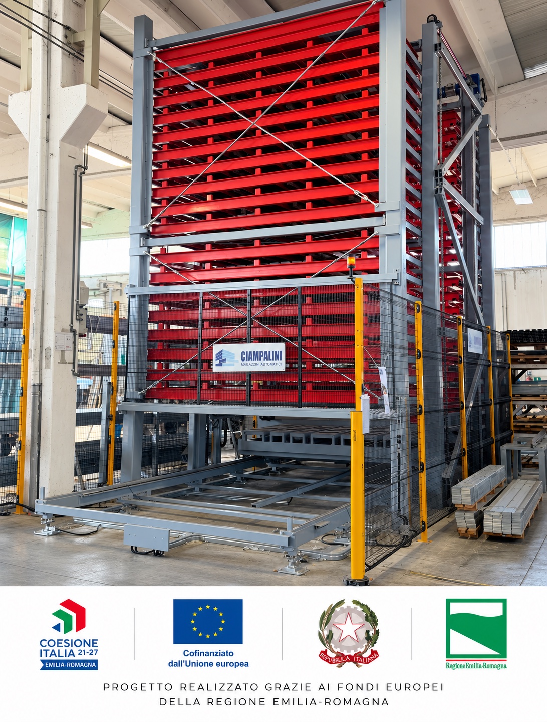 Automazione e digitalizzazione in Sapil: magazzino verticale automatico. Progetto cofinanziato dall’Unione europea, Repubblica Italiana e Regione Emilia-Romagna nell’ambito di Coesione Italia 2021-2027.