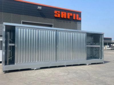 Container di stoccaggio in lamiera zincata con vasca